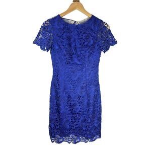 Aidan By Aidan Mattox Cobalt Blue Lace Overlay Open Back Cocktail Dress 0 XS GUC